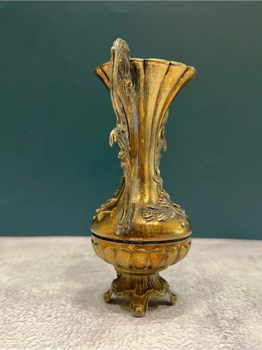 Mid Century Italian Ornate Brass Bud Vase Rococo Hollywood Regency Neoclassical